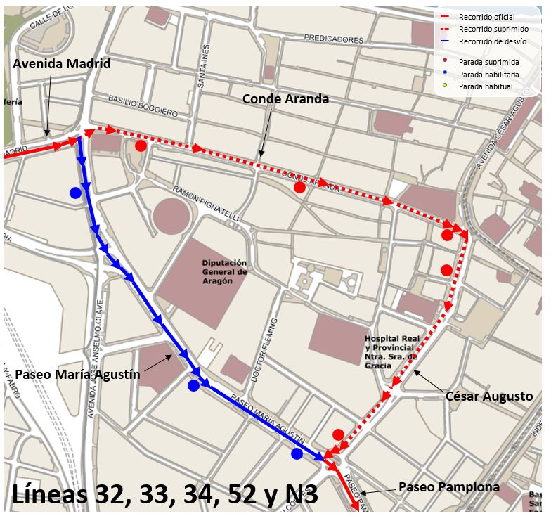 Desvíos de autobuses en Conde de Aranda