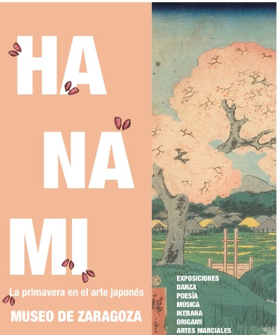 Cartel de Hanami, la fiesta primaveral japonesa en Zaragoza. 